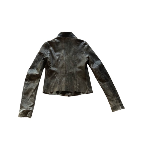 Blur Leather Aviator Jacket Khaki Green Cargo Pocket Bikercore - Picture 13 of 16